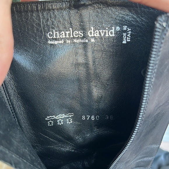 Charles David Black Leather Square-Toe Fitted Mid-Calf Boots Sz 38 - Picture 9 of 9